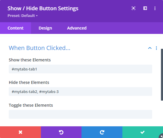 Create Tabs with Divi Show / Hide Button - Divi Booster