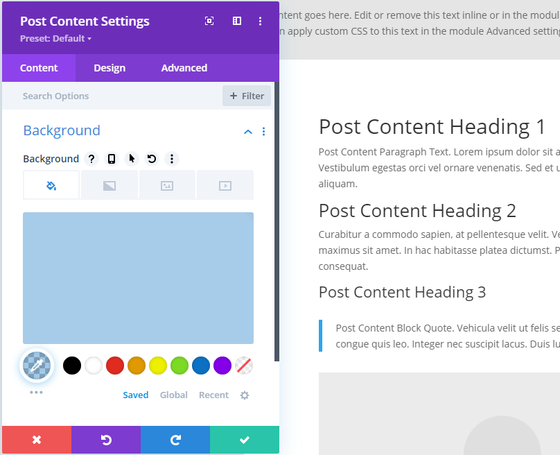 Set the Post Content Module Background - Divi Booster