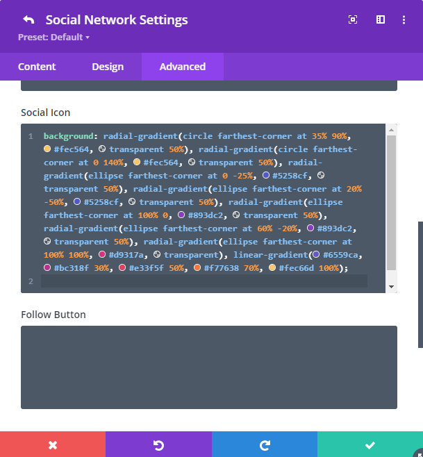 Add Instagram Color Gradient to Social Media Follow Module - Divi Booster
