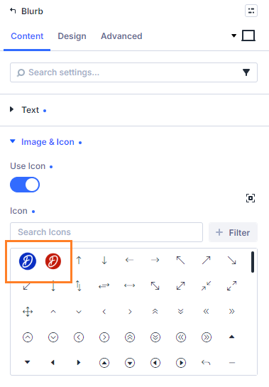 Divi Booster setting showing a custom icon uploaded for use in Divi module icon lists