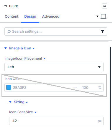 Custom image icon style settings in the Divi Blurb module