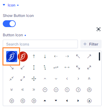 Selecting a custom uploaded icon in the Divi Button module Button Icon setting