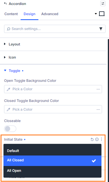 Divi Accordion Initial State All Closed setting