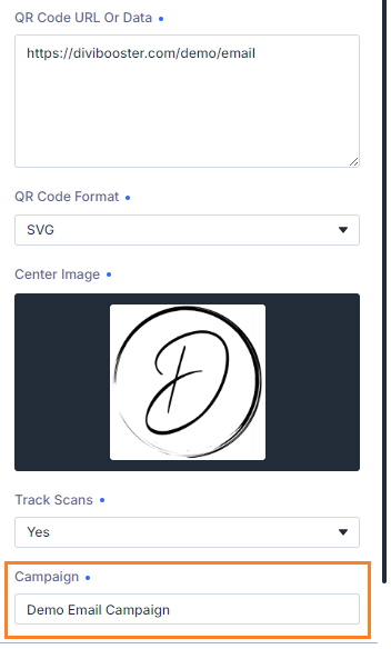 Set a campaign name in Divi QR Code module