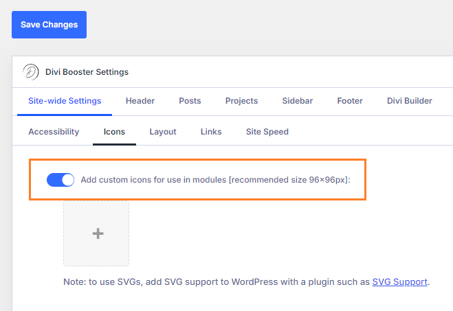 Enable Divi Booster custom icon setting