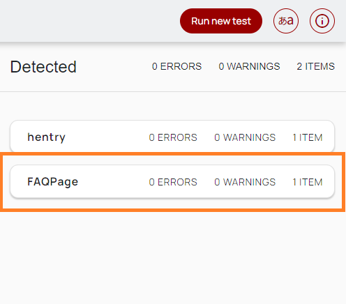 FAQPage JSON-LD detected by the Schema Markup Validator