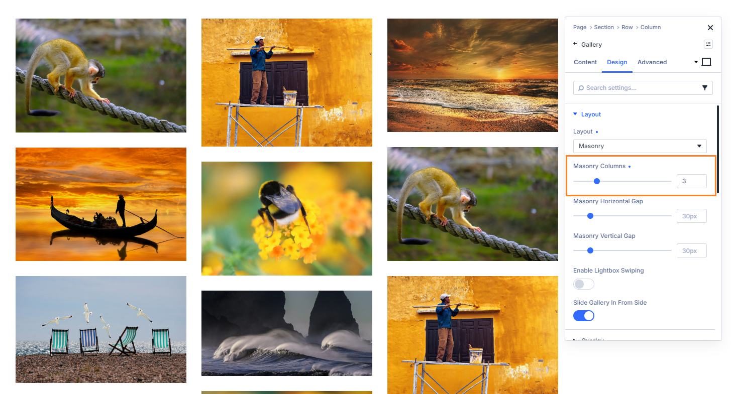 Adjusting the column count in the Divi gallery module masonry layout