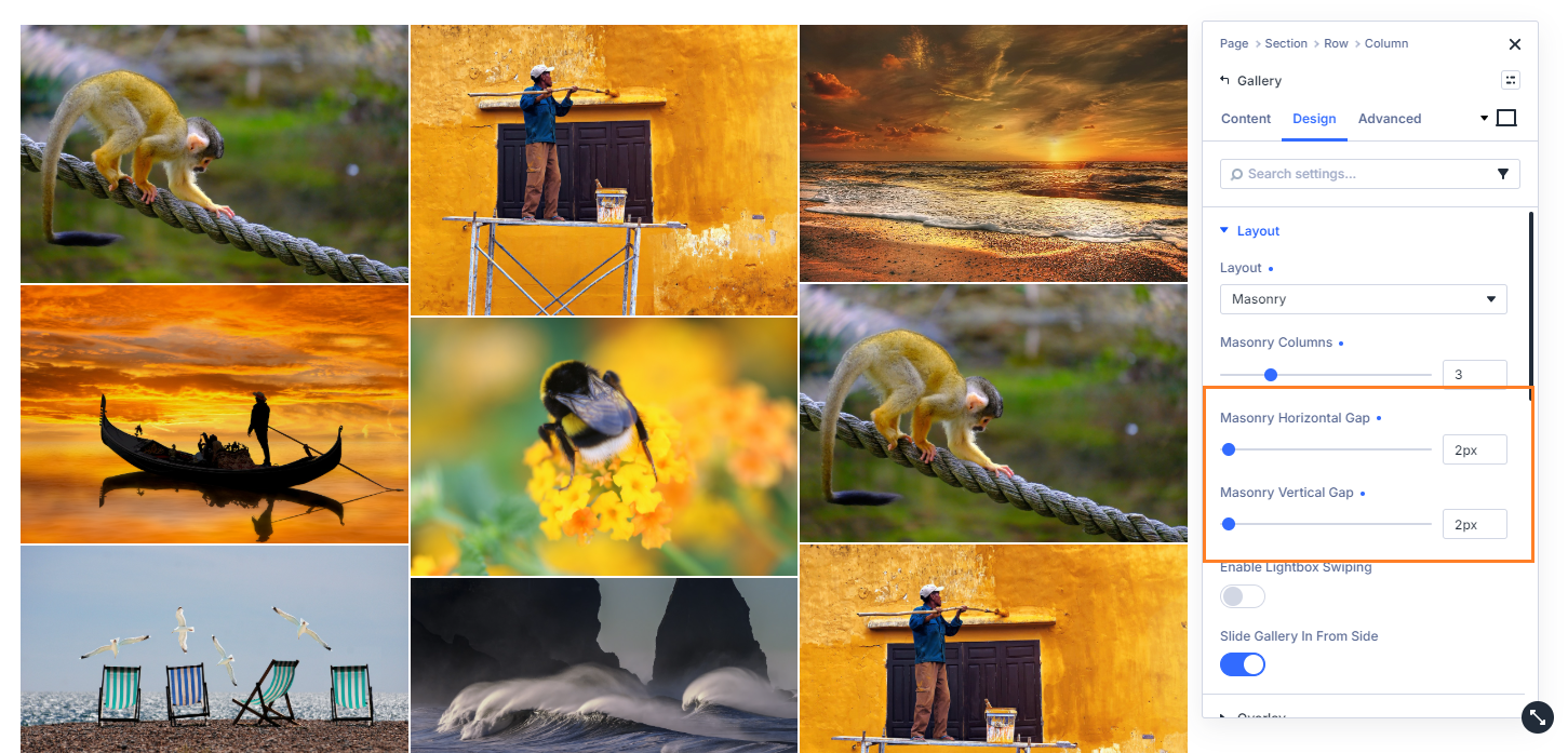 Adjusting the divi gallery module masonry layout gaps