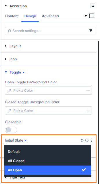 Divi Accordion Initial State All Open setting