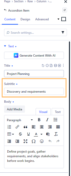 Adding a subtitle to the Divi accordion module