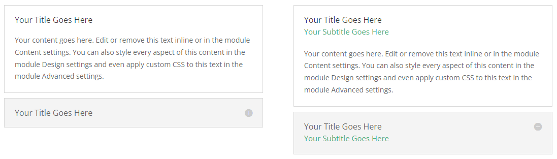 Divi accordion module before and after adding subtitles