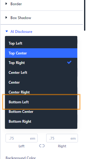 Divi 5 Image Module Settings - Position Option: Bottom Left