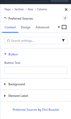 Divi Preferred Sources Module button text setting
